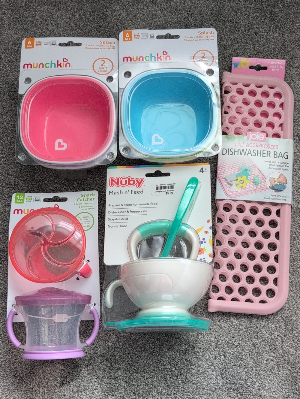 Baby Food Bundle: Munchkin Bowls & Snack Catcher, Mash N Feed, Dishwasher Bag